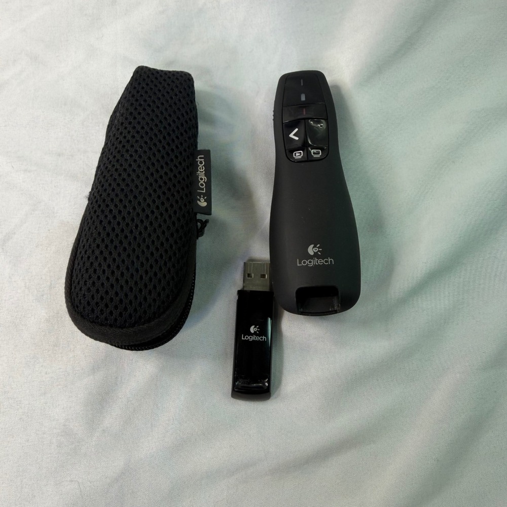 Logitech R400 Wireless Presenter Remote Red Laser Pointer with USB Receiver Case - Picture 3 of 4